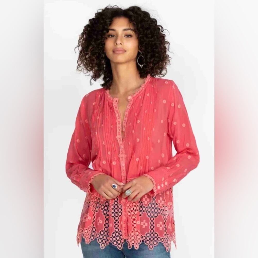 NWOT! Johnny Was Baez Phaedra Pleated Embroidered Blouse - Picture 2 of 10